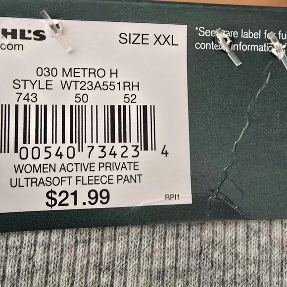 NWT Tek Gear Ultrasoft Fleece Jogger - Gray XXL - Picture 5 of 7